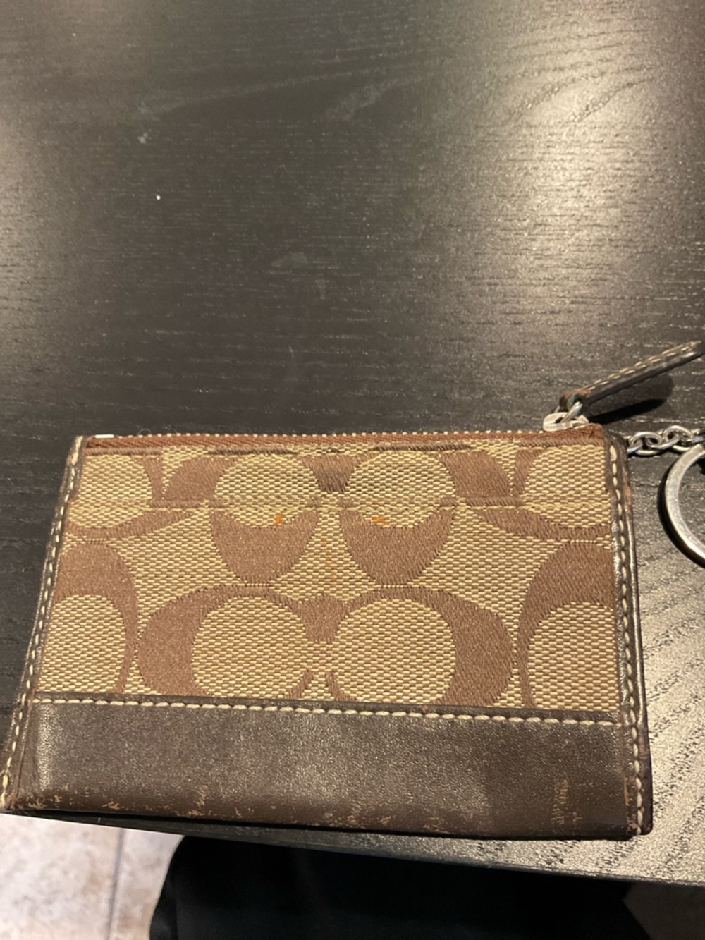 Coach Tan and Brown Signature Card Case Keychain - Picture 2 of 2